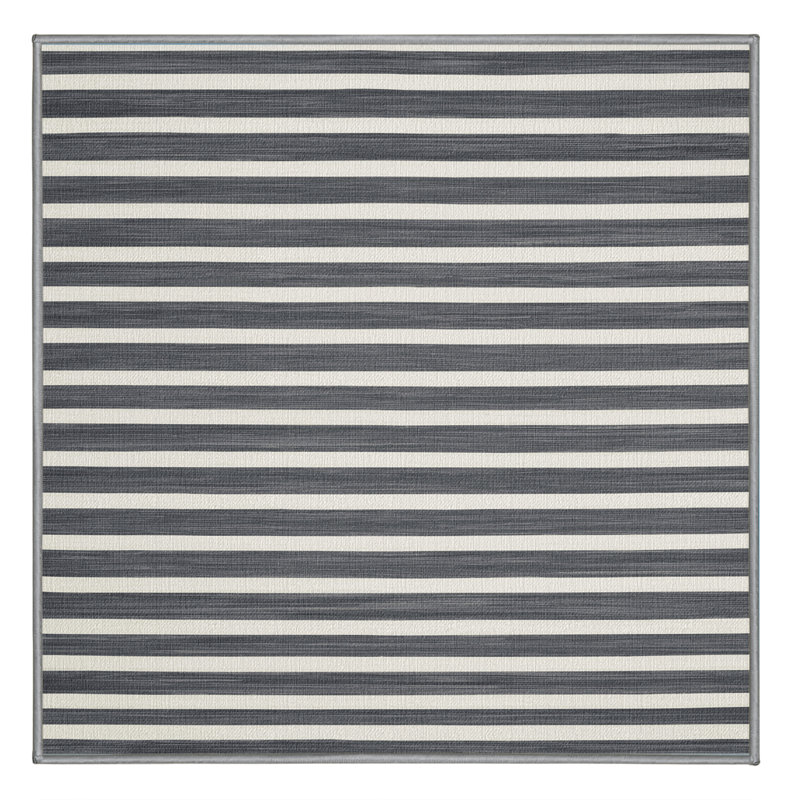 Machine Washable Horizontal Stripes Gray Area Rug, Square 5'