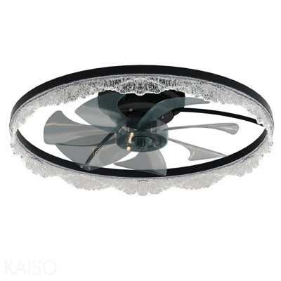 Ventilateur de plafond à DEL décoratif 24 po - Plafonnier encastré moderne avec anneau en acrylique, pales cachées, télécommande et éclairage à intensité variable (noir)