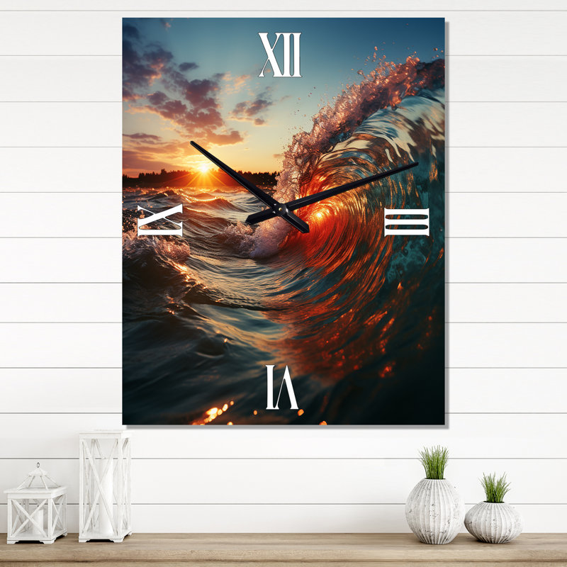 Soleil à travers les vagues déferlantes - Horloge murale, Petit