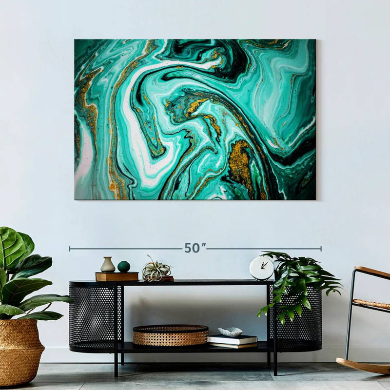 Avery Teal Marble Abstract, 32" H x 48" W