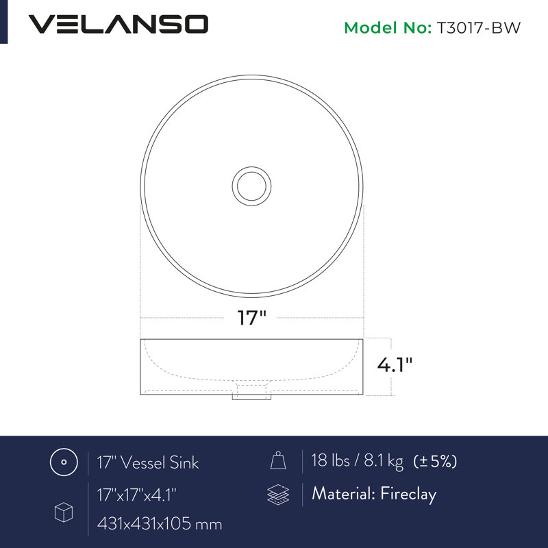 Velanso Verontis 17'' Fireclay Circular Bathroom Sink