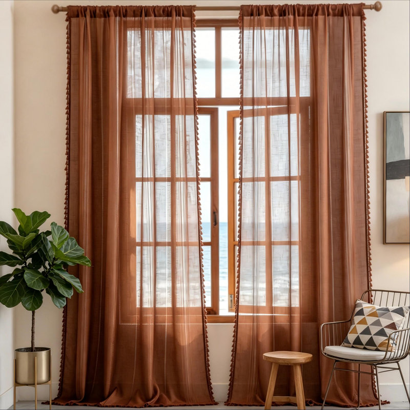 Boho Macrame Curtains 90" Terracotta 2 Panels