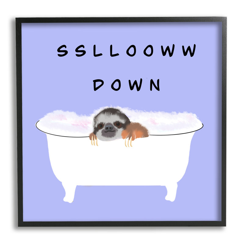 «Fia Slow Down Baby Sloth Bath Bath Lavender» par Ashley Singleton - impression sur bois, H 17 po x l 17 po x P 1,5 po