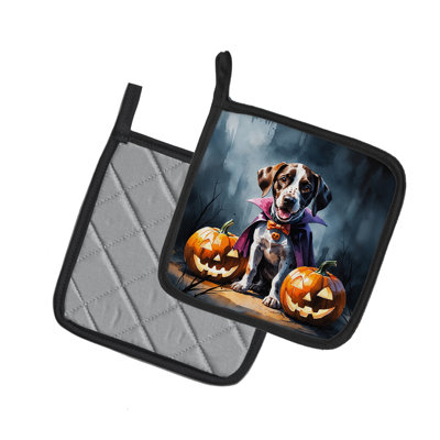 Caroline's Treasures German Shorthaired Pointer Puppy Halloween Pair Of Pot Holders In Multicolor
