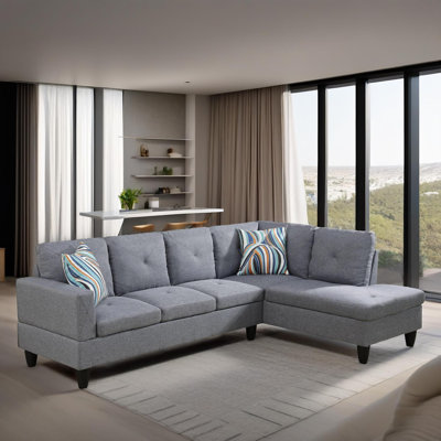 Ensemble de canapé modulaire en lin gris clair de 103 po faisant face à droite avec chaise longue 103 po 103 po