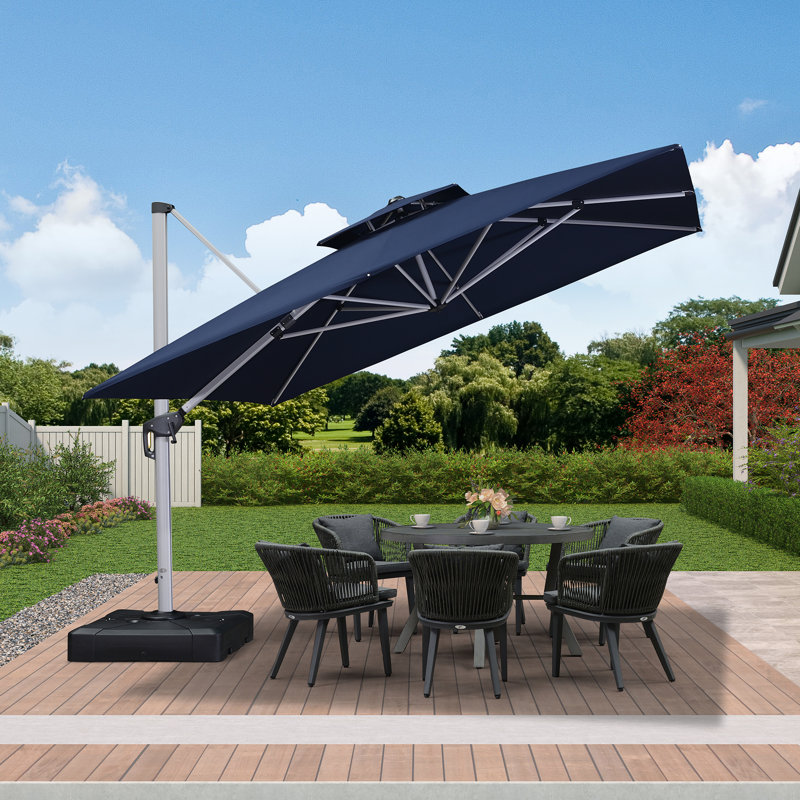 Justhin 3.3m Square Cantilever Umbrella With Base, Navy Blue