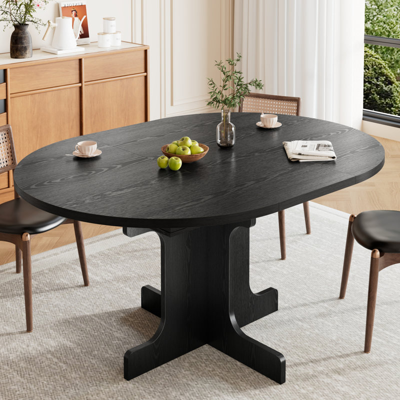 Table de salle à manger extensible ronde 43 "avec rangement caché, sièges 6-8, Noir