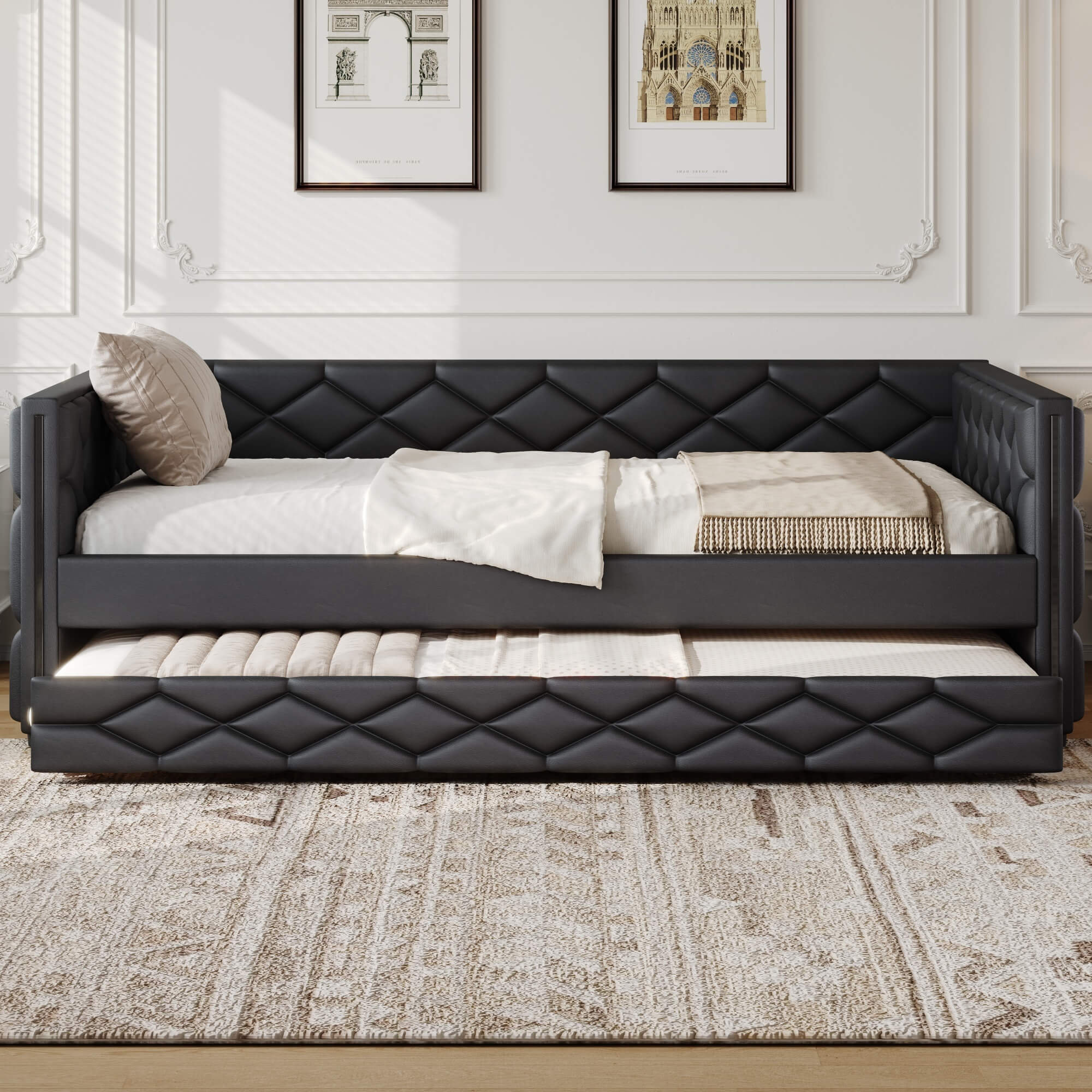 Latitude Run® Full XL Upholstered Daybed With Trundle & LED Armrests