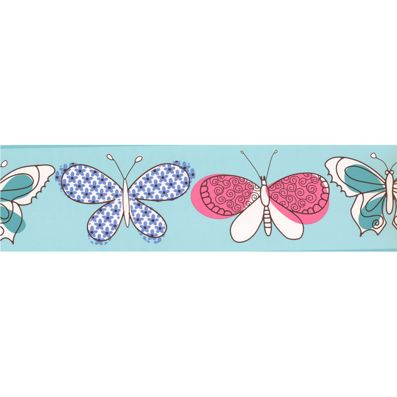 Papillons avec bordure murale, Bleu / Rouge / Bleu sarcelle
