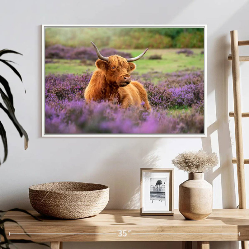 Highland Cow Paradise, Cadre flottant blanc, 25 po x 17 po