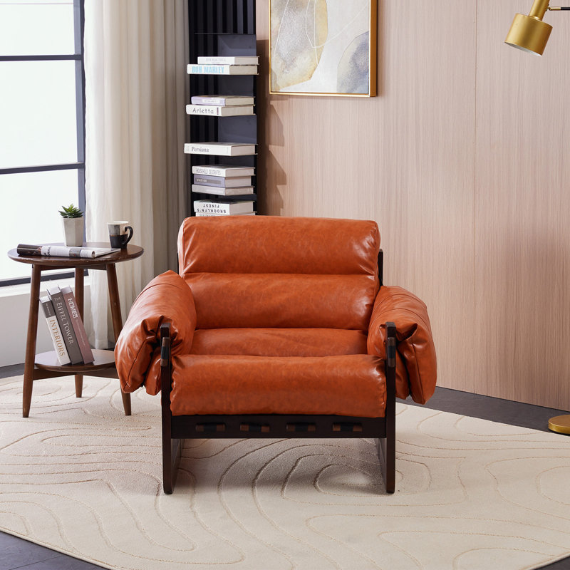 Fauteuils d'appoint en cuir avec des pieds de traîneau robustes, Orange