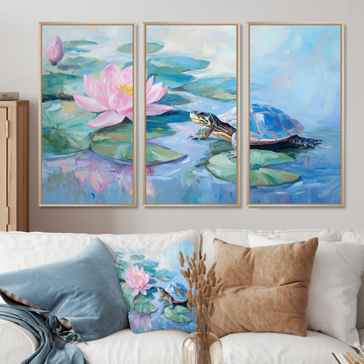Turtle In The Water Lily V - Turtle Wall Art Living Room Set