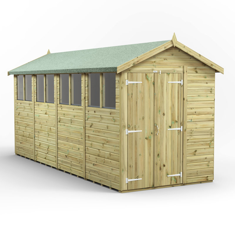 Powersheds 16 x 6ft Premium Pressure Treated Timber Apex Garden Shed, Double Doors