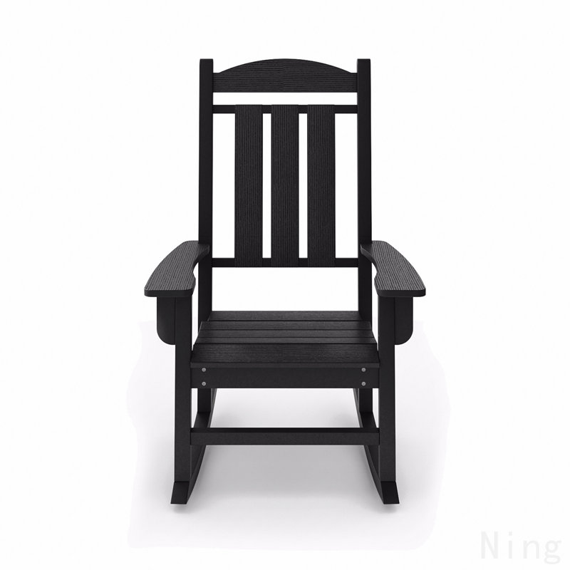 Chaise berçante noire traditionnelle - Bois en polyéthylène haute densité classique pour le confort de la véranda, du patio et du jardin