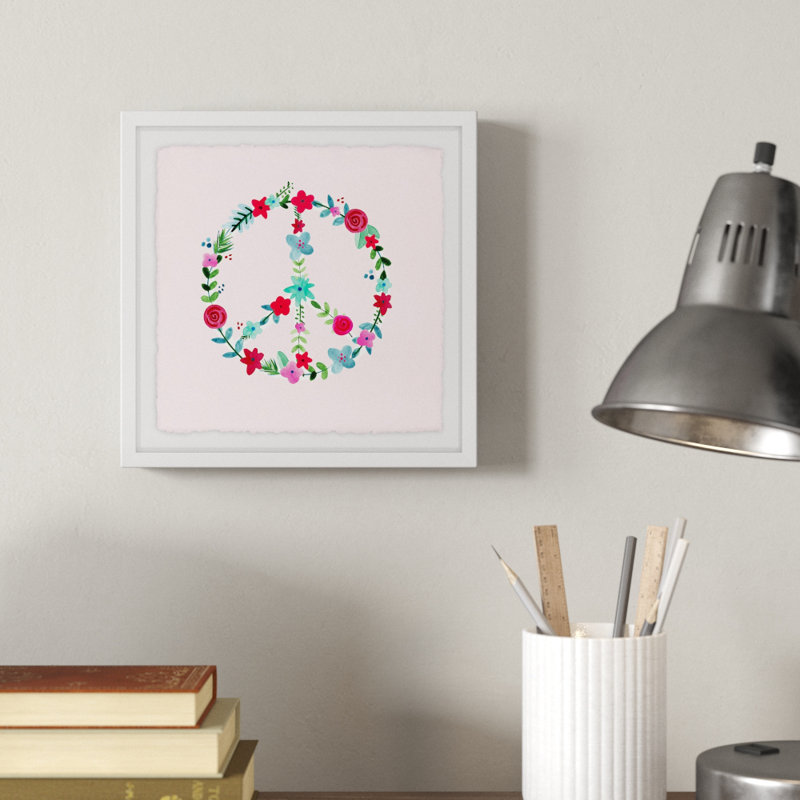 « floral paix », reproduction de peinture à l’aquarelle encadrée, H 18 po x l 18 po
