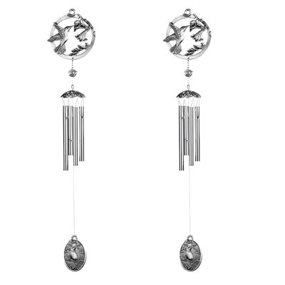 2-PC Gift Set ICE ARMOR 28" Long Hummingbird Pewter Wind Chime Figurine Statue Sculpture Ornament Decoration Home/Room/Garden Decor for Housewarming,