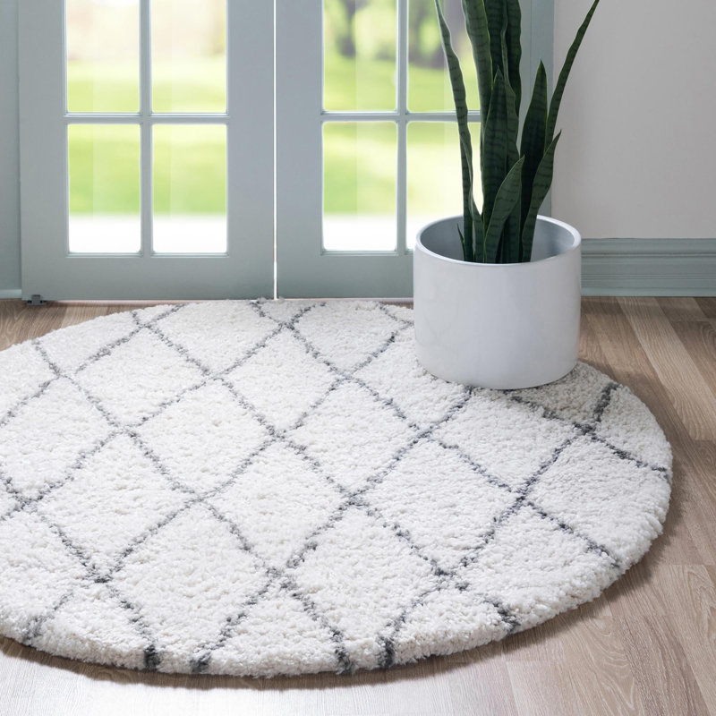 Tapis contemporain à poils longs de couleur marocaine, Rond 9 pi 10 po