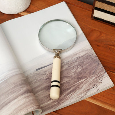 Classic Striped Handle Magnifying Glass Steel & Resin Design-Black & White 