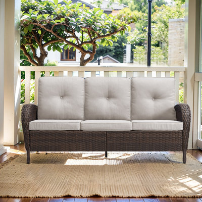 Oursler 72'' Wide Straight Wicker Patio Sofa with Cushions
