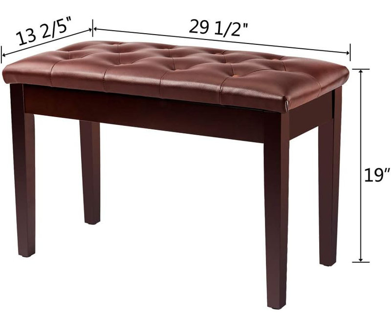Brown Button-Top Piano Bench With Storage,13.8"X19"