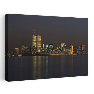 1990S Lower Manhattan Skyline At Night Seen From Jersey City New York City New York Usa Classic Retro Vintage City Wall Art