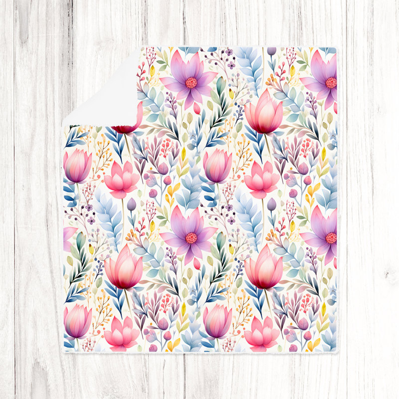 Jeté , L 50 po x L 60 po, Floral, Rose / Mauve / Bleu