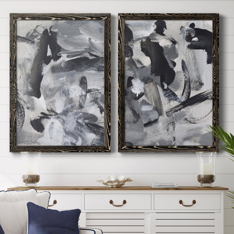 «Black & White Mix III», ensemble de 2 reproductions d'art encadrées, Toile avec cadre noir, H 37,5 po x l 55 po x P 1,5 po