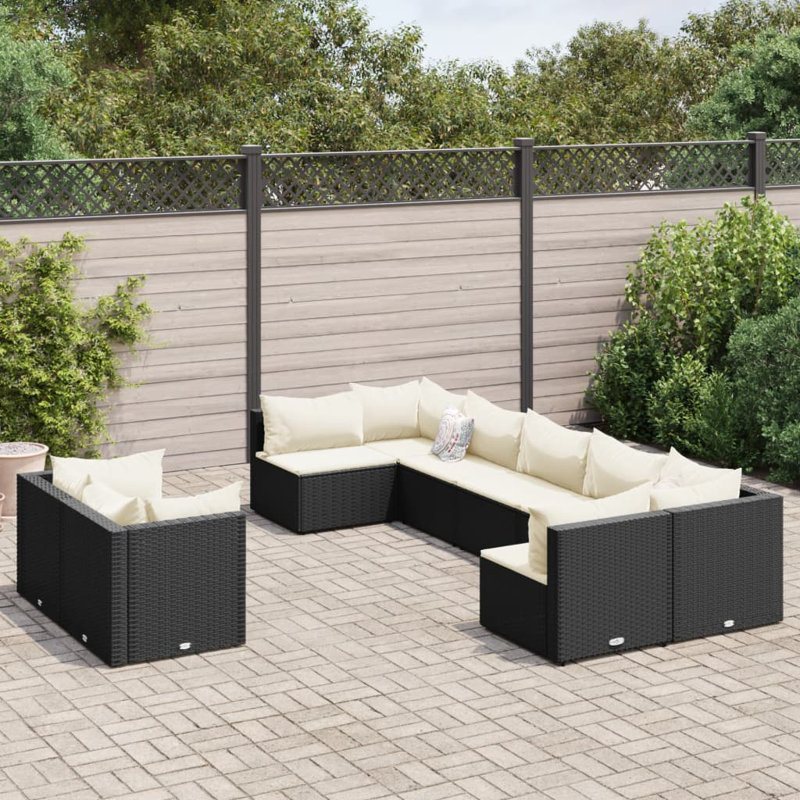  Patio Sofa Set Set Of 9 Black Poly Rattan 9 Piece Modular, Cream White, Black