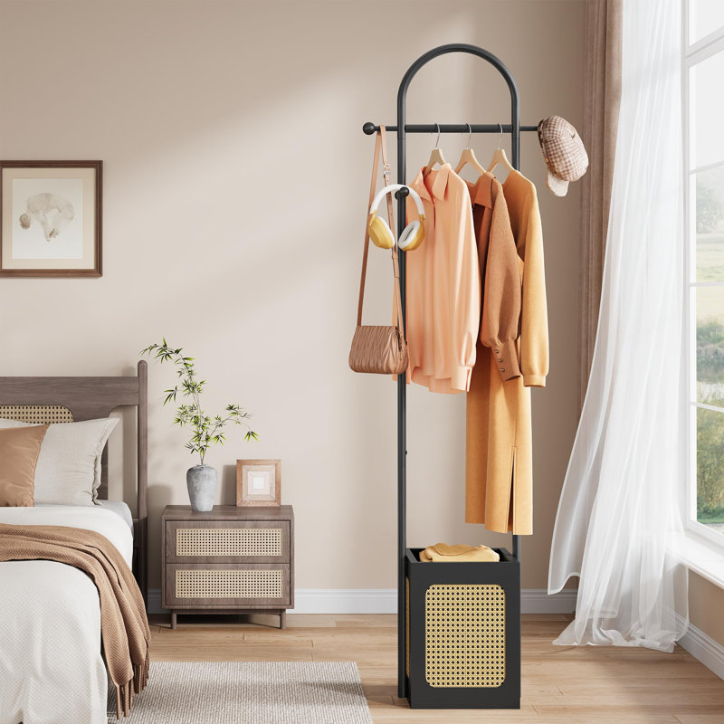 Coat Rack Stand with Wooden Base, Black