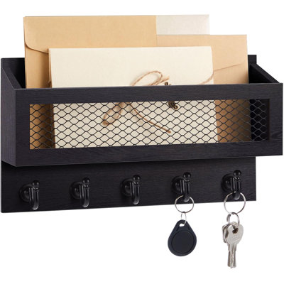 Organisateur de décoration murale rustique en bois massif et porte-clés avec 5 crochets pour réfrigérateur d'entrée