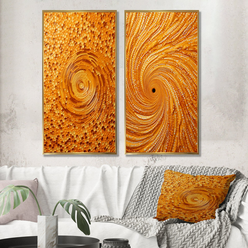 «Abstract Orange Swirl Collages II», ensemble de 2 reproductions d'art abstrait, Encadrement doré, H 28 po x l 25 po