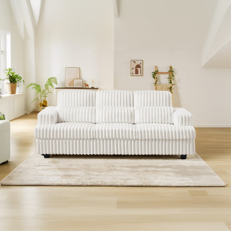 89 Inch Sofa Couch, Modern 3 Seater Sofa with Deep Seats, Cozy Sofa with 3 Throw Pillows, Upholstered Sofa for Living Room
