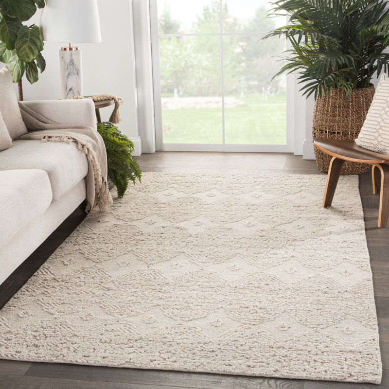 Hand Knotted Wool Geometric Area Rug in Beige, Rectangle 7'10" x 9'10"
