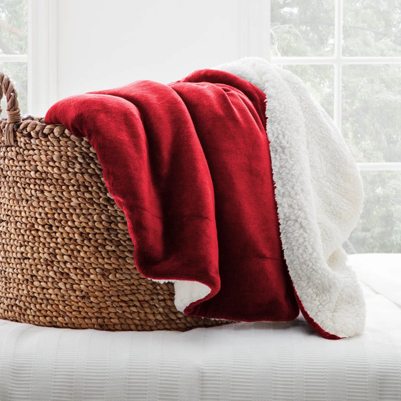 Reversible Soft Sherpa Fleece Fur Thick Dual Sided Blanket Throw, 150cm x 200cm, Burgundy
