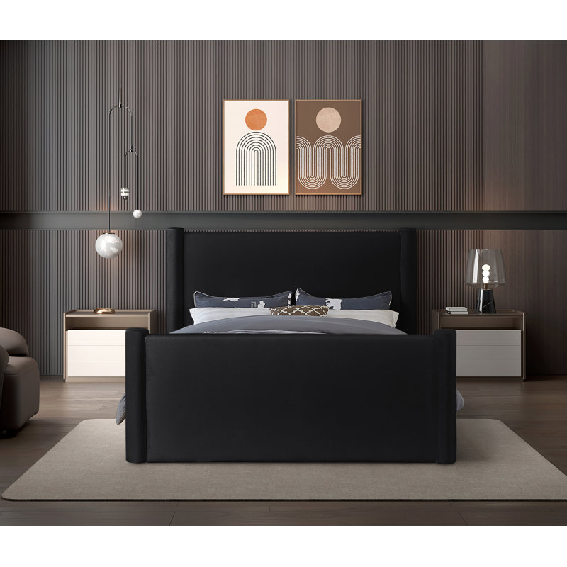 Elias Upholstered Platform Bed, Full/Double, Black Velvet