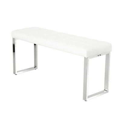 Mid-Century Modern Faux Leather Upholstered Bench with Stainless Steel Frame