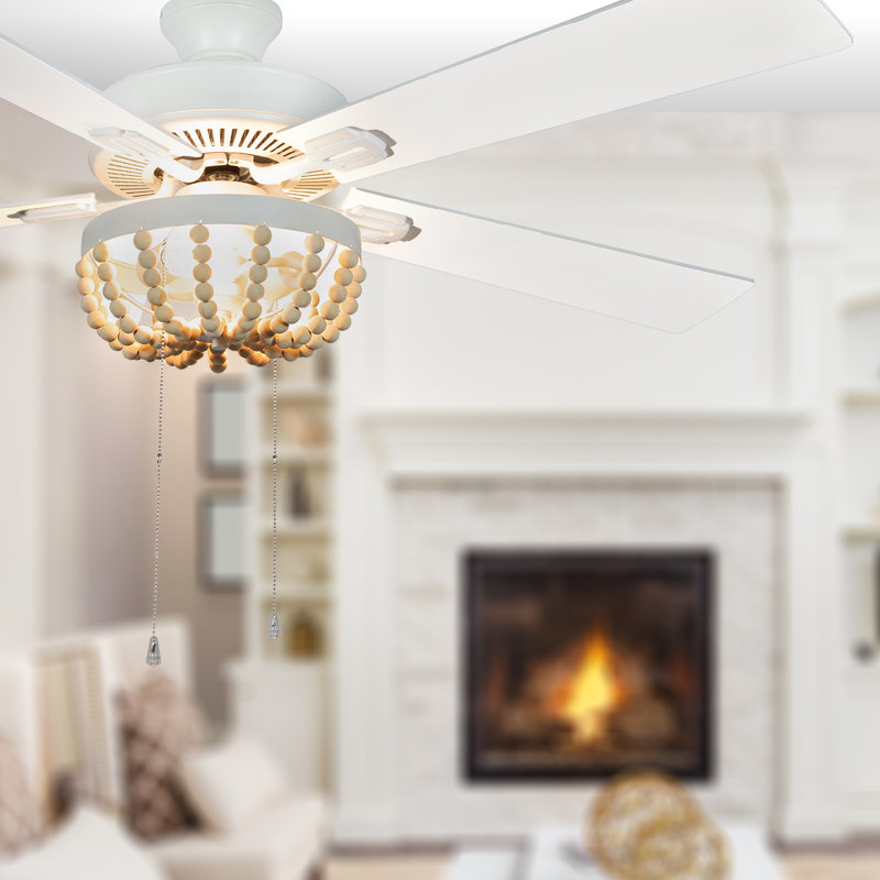 Ventilateur de plafond à 5 pales de 52 po avec abat-jour perle en bois crème Domenic
