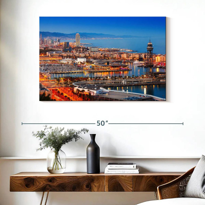 Sireci Barcelona Port At Night, 26" H x 39" W