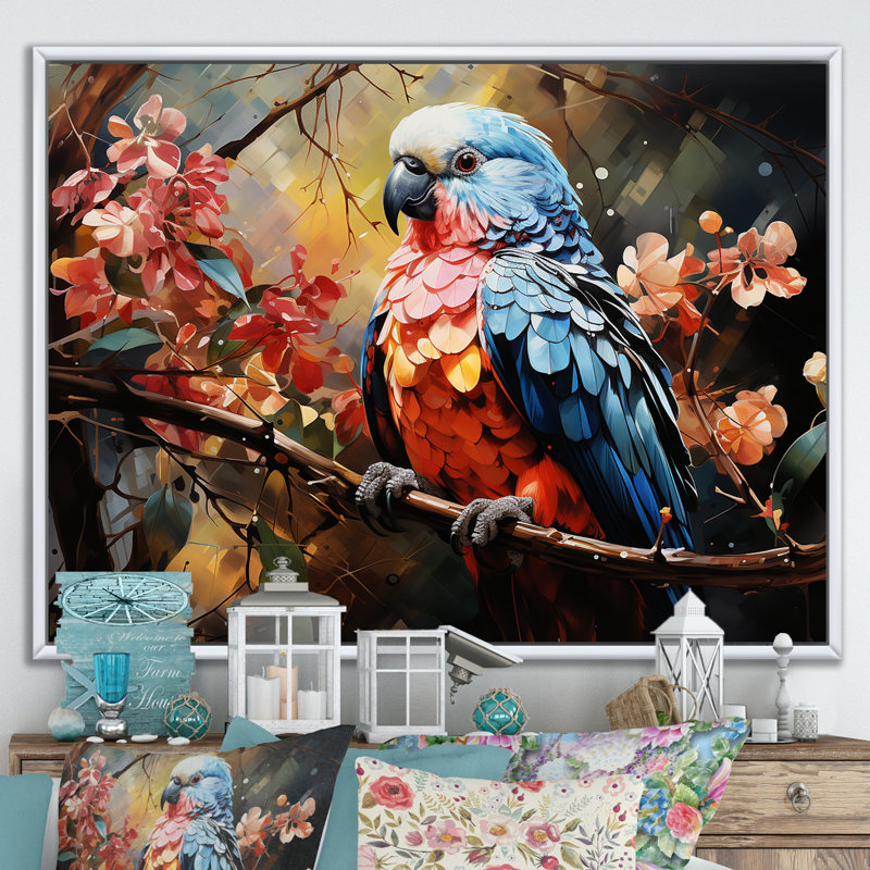 Perroquets, pays des rêves, impression sur toile, Cadre flottant blanc, H 16 po x l 32 po x P 1 po