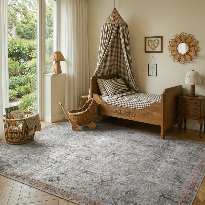 Tapis lavable rétro Tribal Cashmere, Rectangulaire 8 pi x 10 pi