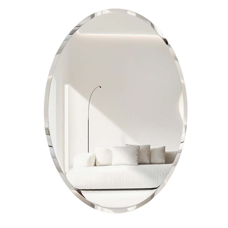 Minimalist Frameless Oval Decorative Wall Hanging Mirror Silver Vanity Mirror, 31.5" x 24"