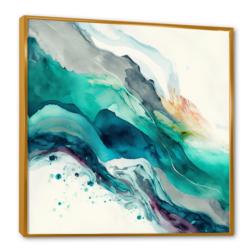 «Celebrations In Turquoise Shades Of Blue II», reproduction sur toile, L 24 po x H 24 po, Toile à cadre flottant doré