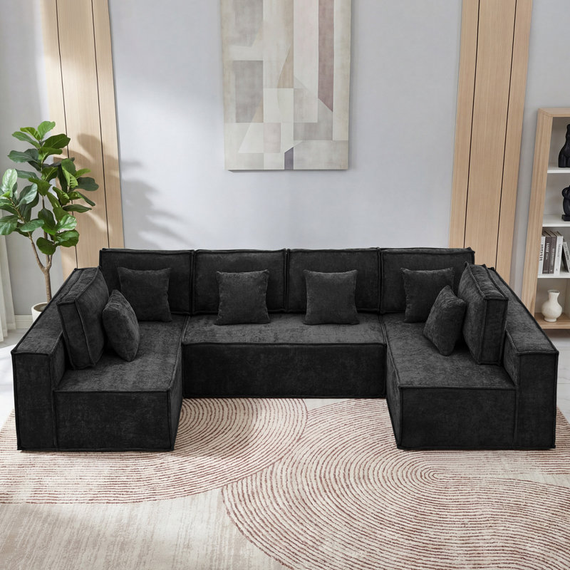 Canapé en U modulaire surdimensionné en chenille Boneless, Noir