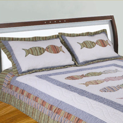 Handcrafted Fish Quilted Throw Blanket