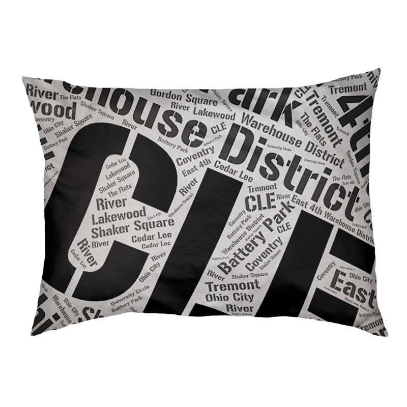 Coussin de chien « districts », Moyen (H 9,5 po x l 28 po x P 18 po), Noir, Cleveland
