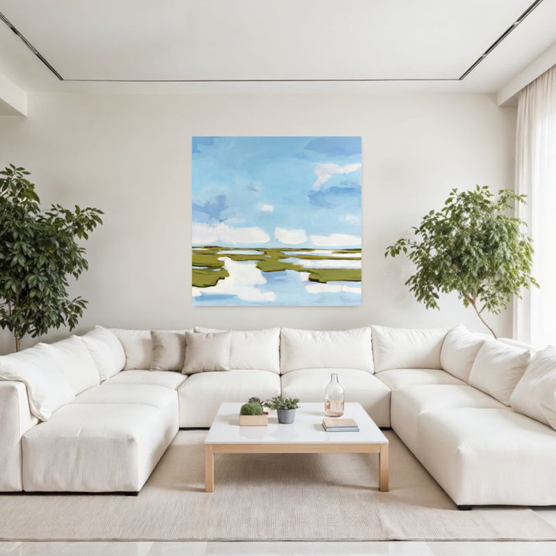 Nuage illusion, art abstrait de paysage côtier, H 48 po x l 48 po