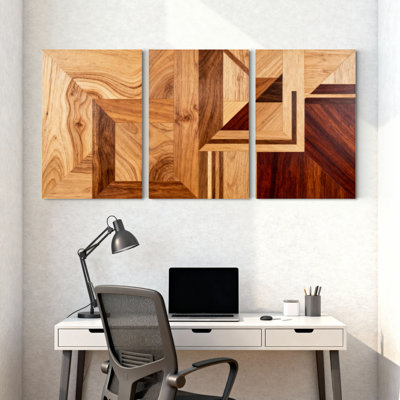 Ensemble de 3 tableaux sur toile à motif géométrique de grain de bois