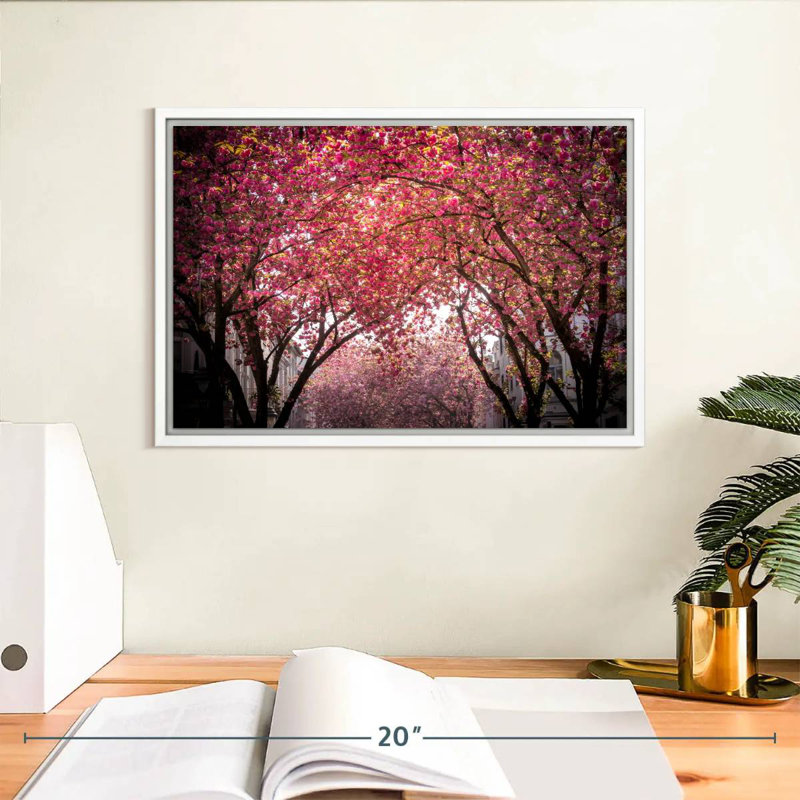 Fleurs de cerisier en fleurs, Cadre flottant blanc, 13 po x 9 po
