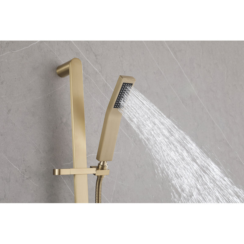 Douche murale en acier inoxydable avec barre coulissante réglable et douchette haute pression, Or brossé