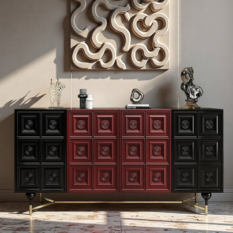 Armoire de hall d'entrée italienne de luxe, H 35,4 po x l 70,9 po x P 15,7 po, Rouge / Noir
